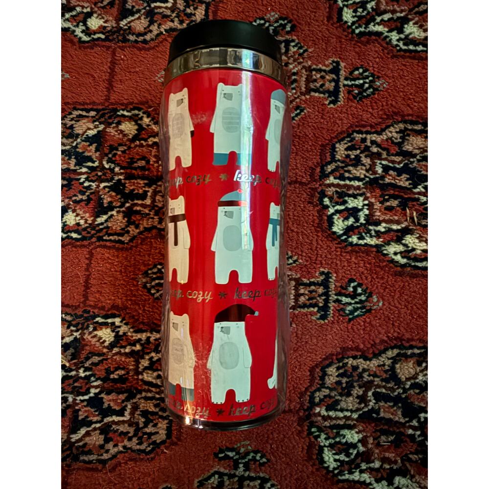 Red Polar Bear "Keep Cozy" 16 Oz. Double Wall Insulated Tumbler‎ w Lid